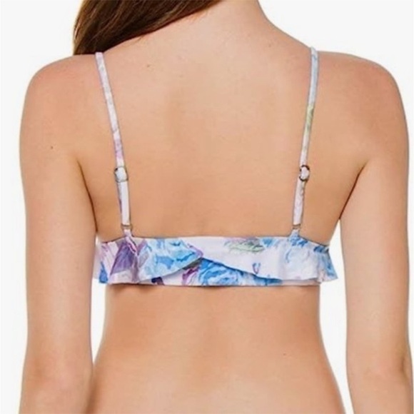 BECCA Blue Vintage Floral Print Ruffled Bikini Top - Picture 7 of 8